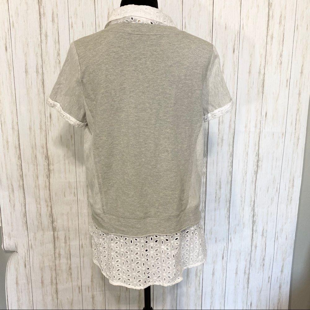 HEM & Thread top grey white eyelet faux blouse pullover - Picture 6 of 8